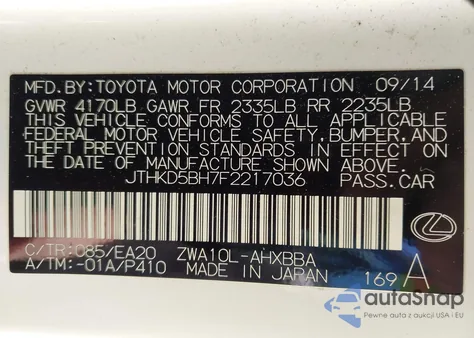 2015 Lexus Ct 200H z USA, uszkodzony, nr VIN JTHKD5BH7F2217036